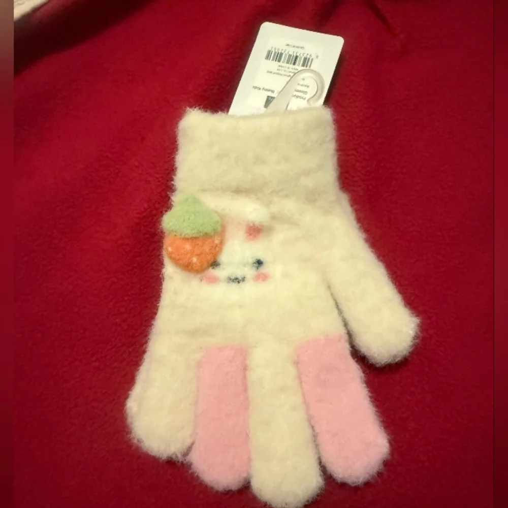 Charming Bunny Cream and Pink Kids Mittens